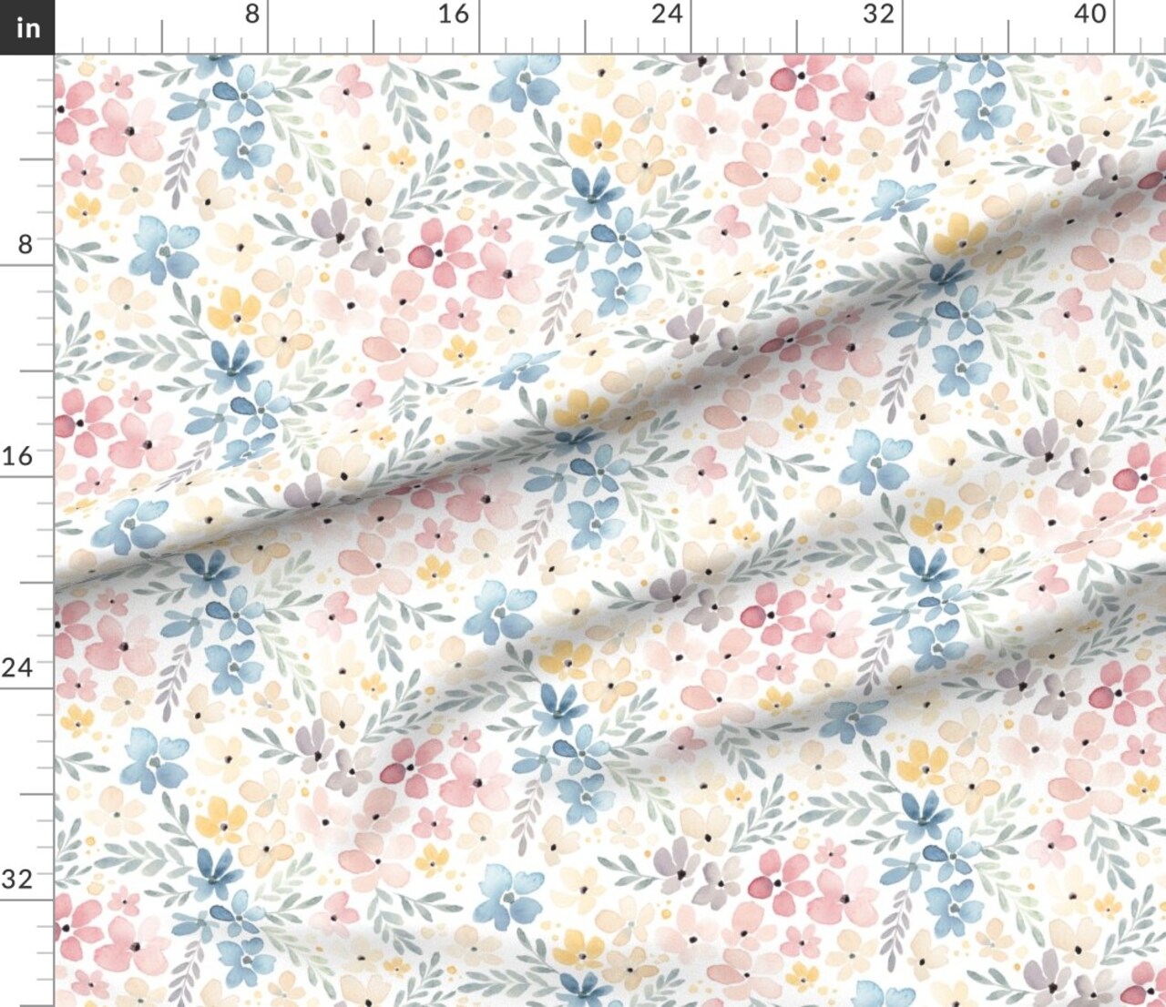 Whimsical Floral Watercolor Flowers Nature Botanical Pink Blue Pastel Spring Custom Printed Fabric by Spoonflower Various Fabrics by the Yard or Fat Quarter